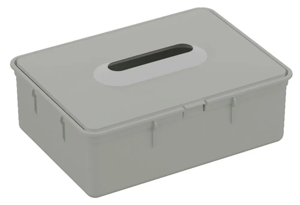 Kunststoffbox in Lichtgrau mit Schlitzöffnung, geeignet zur Aufbewahrung von Feuchtpapier. Hersteller ist Keuco.